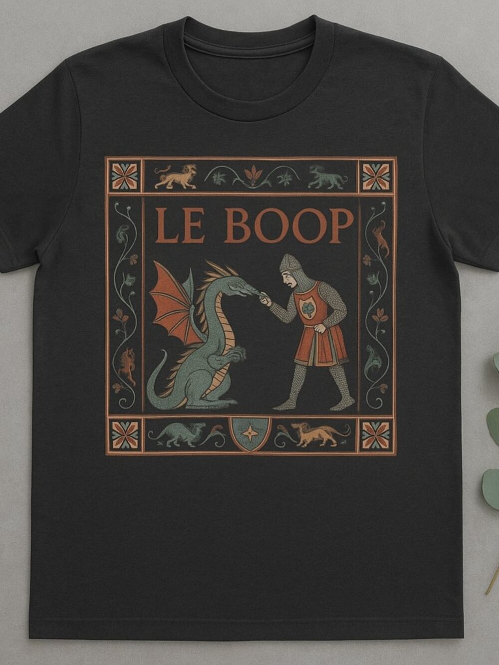 Le Boop Medieval Knight Dragon Illuminated Manuscript Graphic Tee